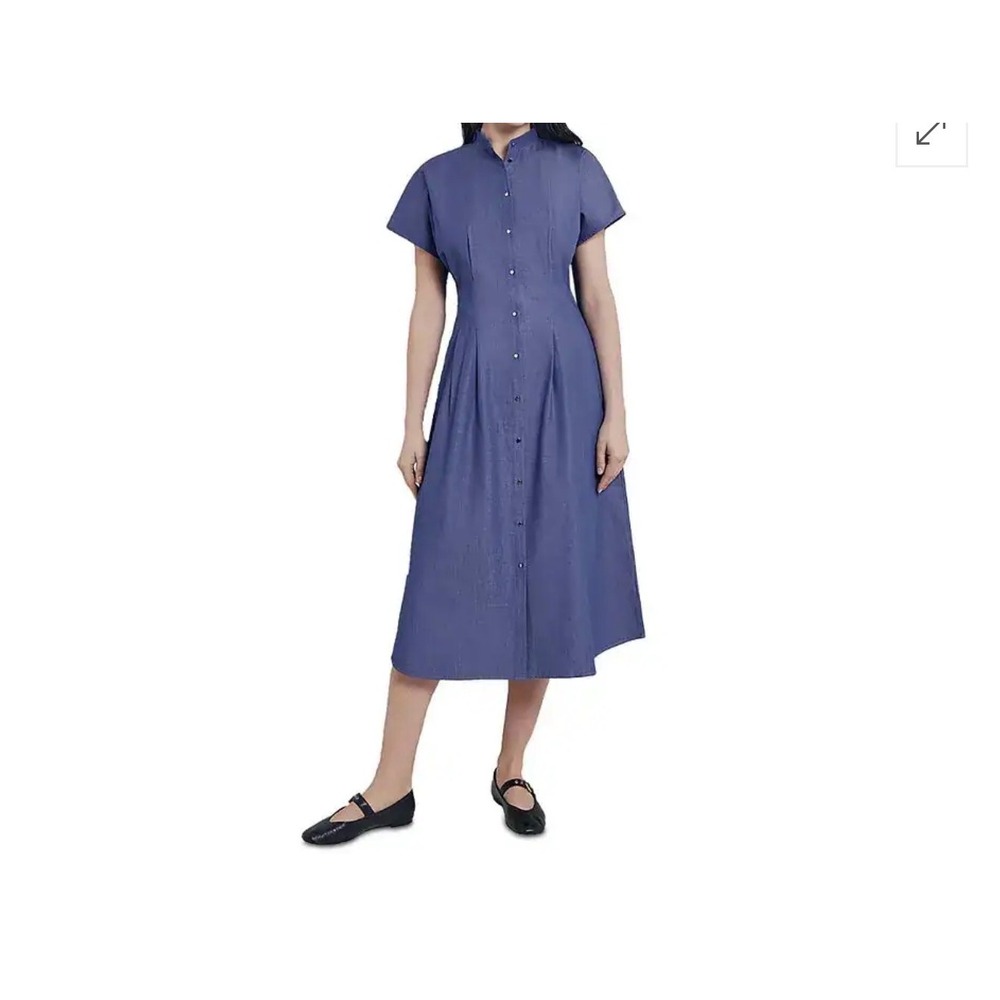 NWT Misook Stand Collar Button Front Midi dress XL mazarine minimalist coastal